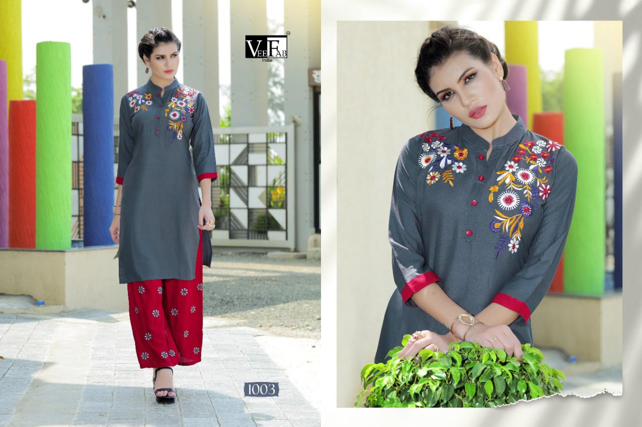 Plazzo Bar Veefab Rayon Embroidery Kurti Catalog Plazzo Bar Veefab Rayon Embroidery Kurti Catalog